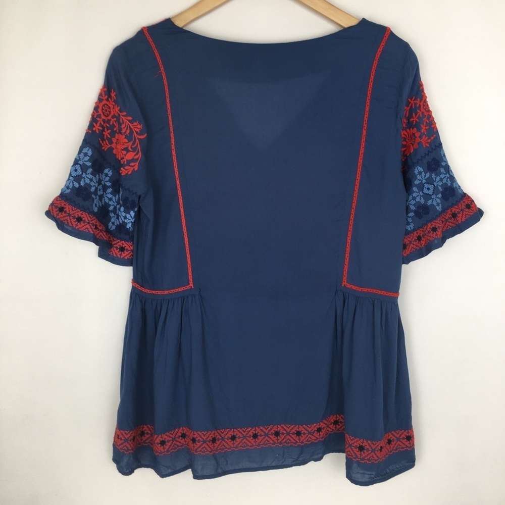 Sundance Fable Embroidered Boho Top Blouse Blue Red Rayon Women’s Size XS - Picture 9 of 10